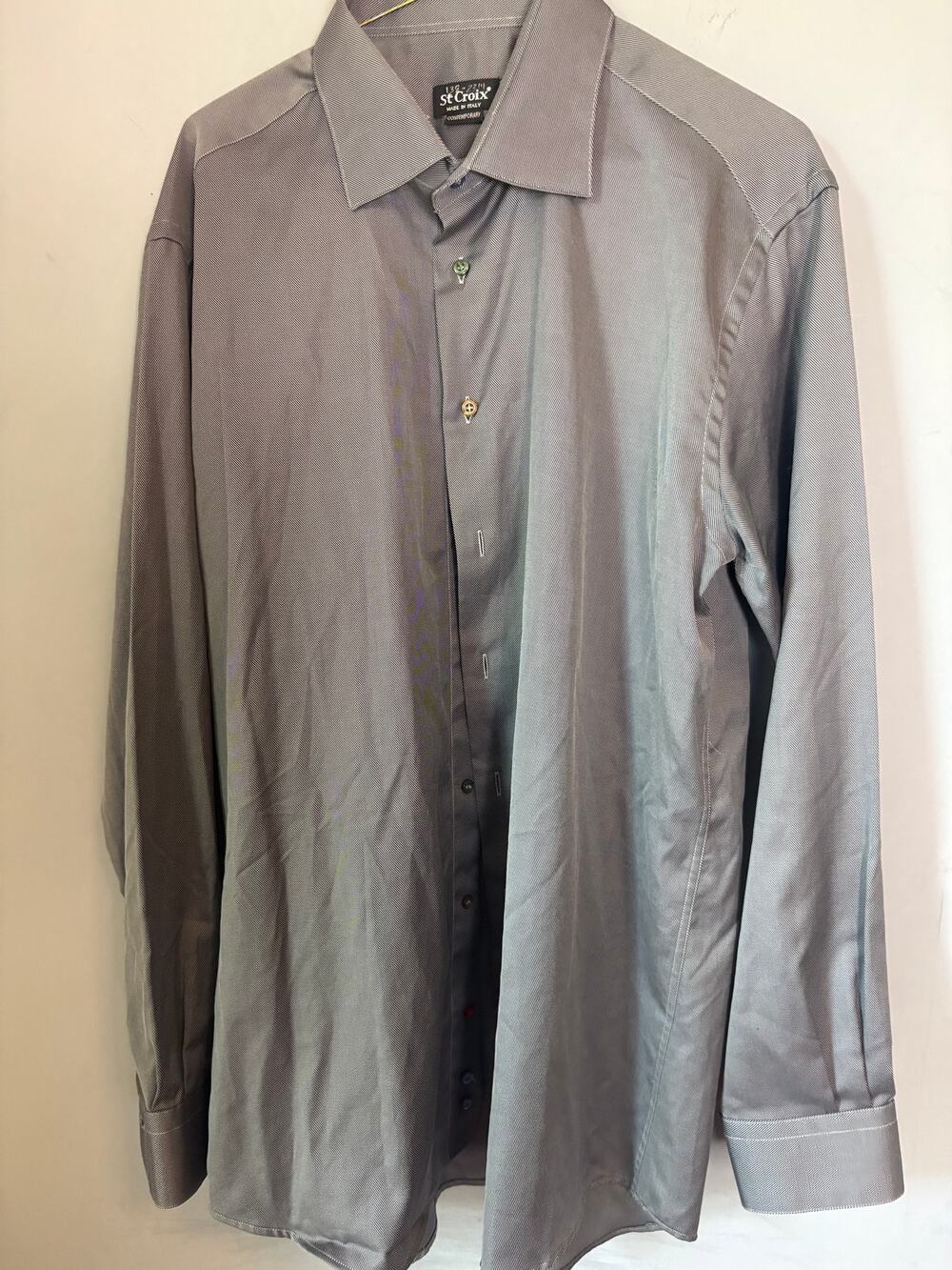St Croix Gray Long Sleeve Dress Shirt Mens Size XL 100 Percent Cotton